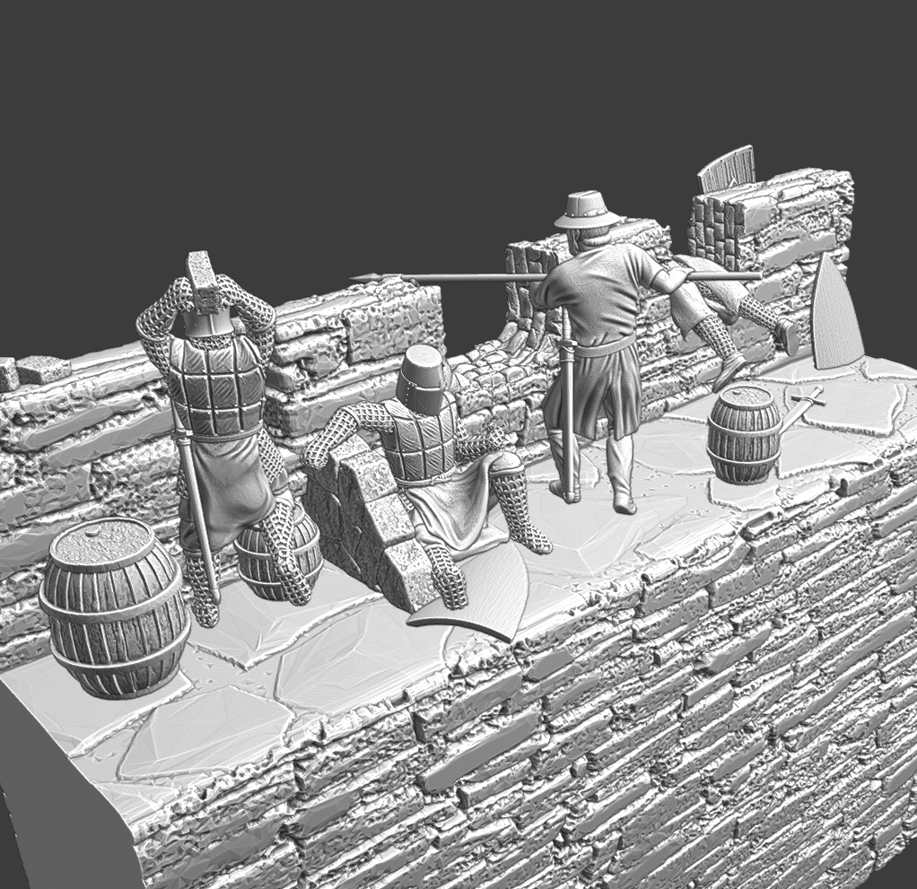 Medieval castle wall defense diorama